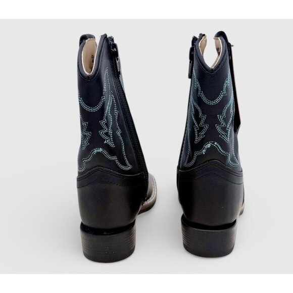 Old West Leather Toddler Kids Cowboy Boots Black Western Stitch Pull-On Size 6 - Picture 6 of 10
